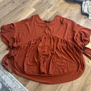 Rust Orange Tie-Sleeve Blouse